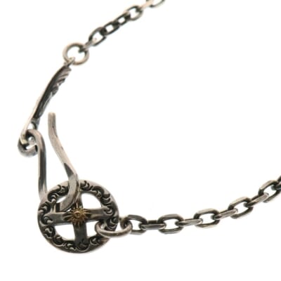 小太陽神付 2面唐草入り ホイール フェザー付き Sフック ネックレス チェーン シルバー/ゴールド Bランク