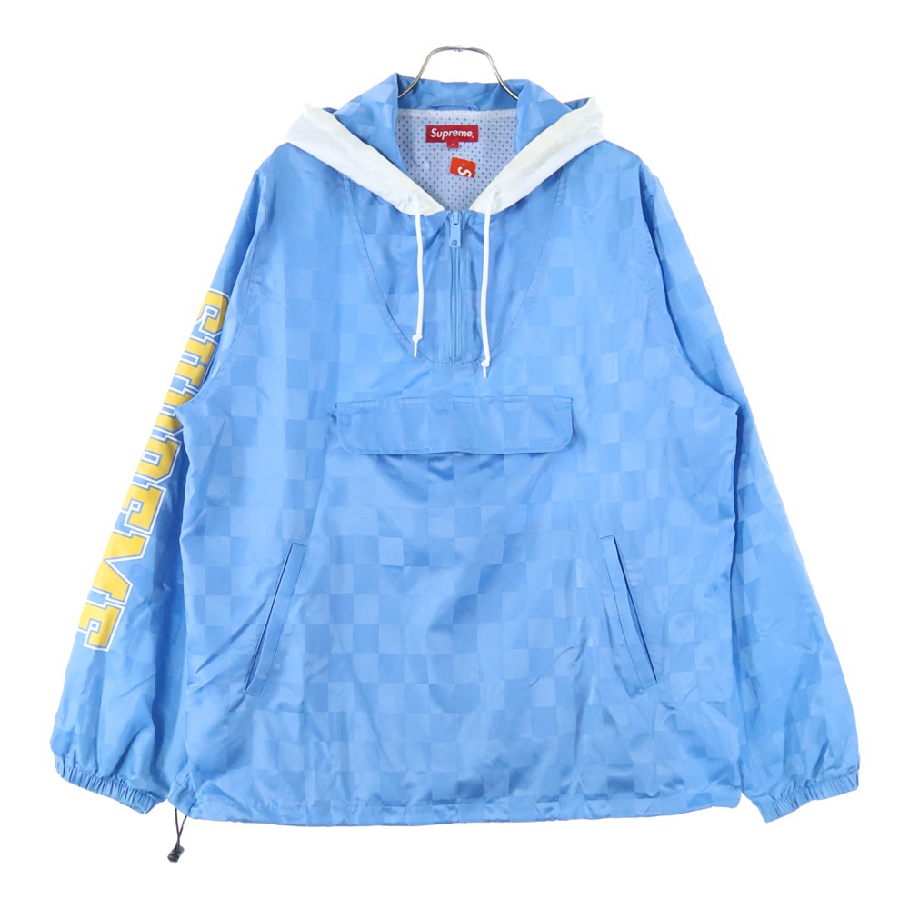 17SS Checkered Nylon Hooded Pullover チェック ナイロン プルオーバーパーカーフーディ ブルー Sランク