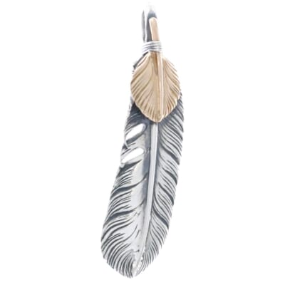 T-50g K18 上金 ハートフェザー 左向き 60mm ペンダントトップ シルバーゴールド Bランク