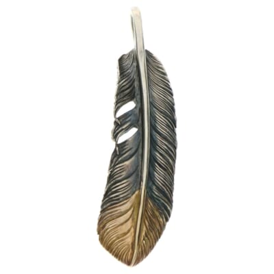 T-46h K18 先金 フェザー 左向き 70mm ペンダントトップ シルバーゴールド Bランク