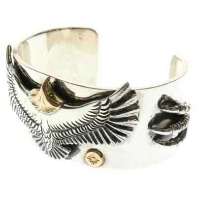 K18 台付き太陽神付き 旧型 頭金 中イーグル付き イーグルクロー付き カスタム バングル ブレスレット シルバー/ゴールド Bランク