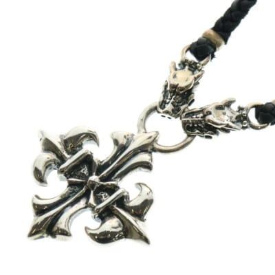 PLUS WITH 2 GARGOYLES WITH BRAIDED LEATHER プラス クロス 2ガーゴイルズ ブレイデッドレザー ネックレス シルバー Bランク