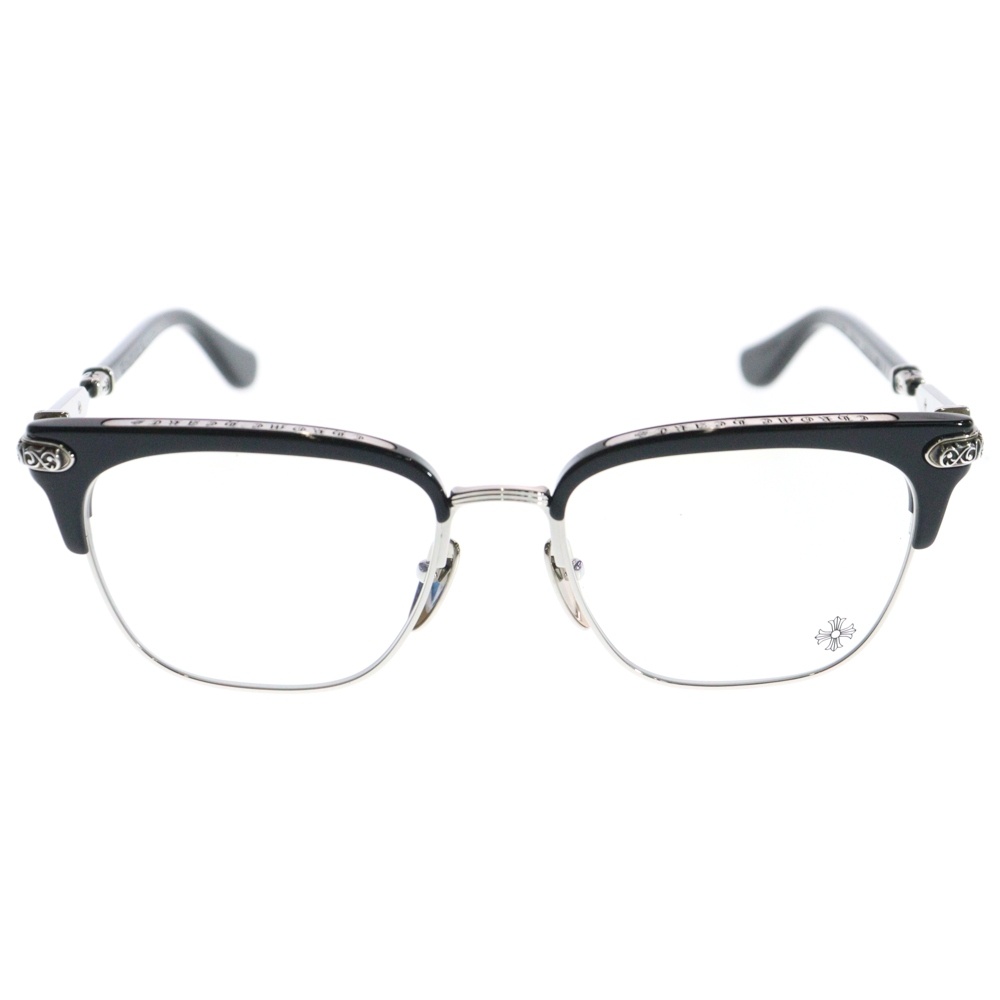 CHROME HEARTS クロムハーツ VERTICAL SMILE II/サイドエタニティヴァインハーフリム眼鏡 サングラス アイウェア ブラック/シルバー Aランク