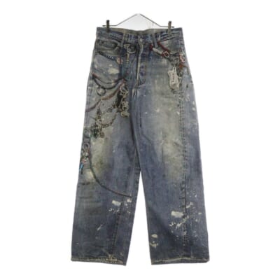 トロンプルイユ チェーングラフィック ボタンフライ バギー デニムパンツ インディゴ FN-MN-TROU001020 Aランク