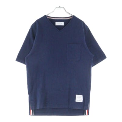 Vネック ストライプコットン半袖Tシャツ 01111C5007 ネイビー Bランク