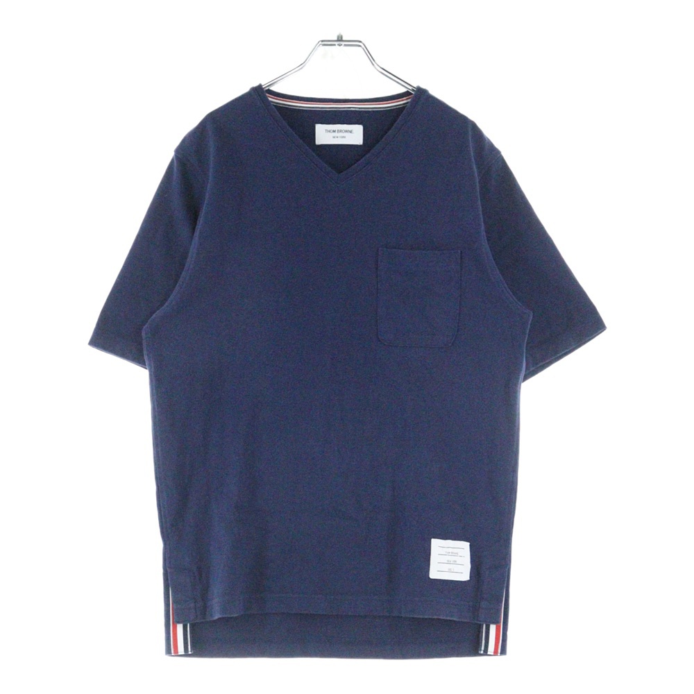 Vネック ストライプコットン半袖Tシャツ 01111C5007 ネイビー Bランク