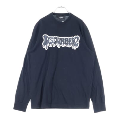 ロゴプリント 長袖Tシャツ クルーネックカットソー ブラック S74GD1295 Bランク