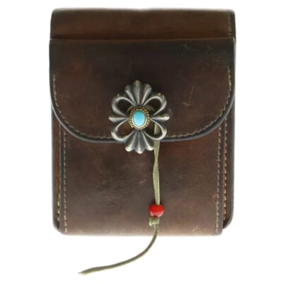 金縄ターコイズバタフライコンチョ サドル 二つ折り財布 ブラウン Bランク