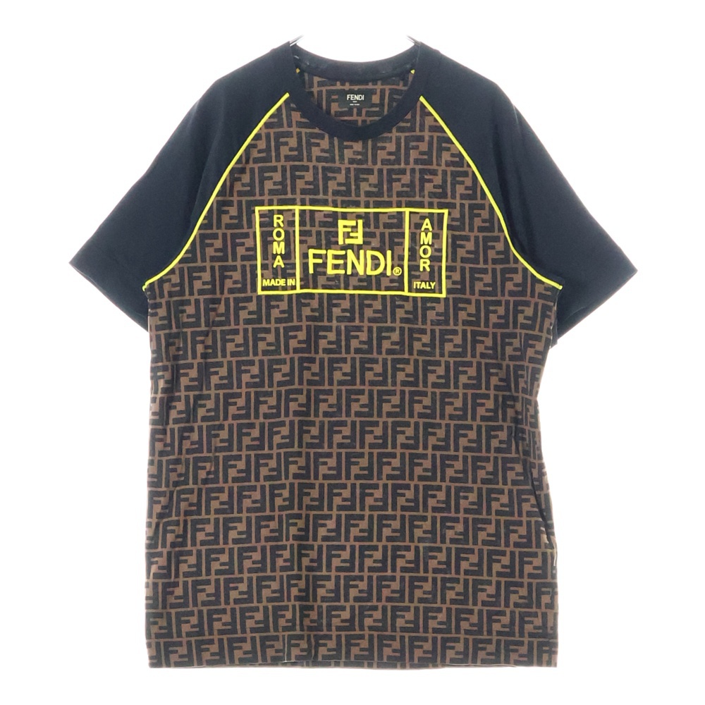 ロゴ刺繍 ズッカ総柄 ラグラン半袖クルーネックTシャツカットソー ブラウン FY0980 Bランク