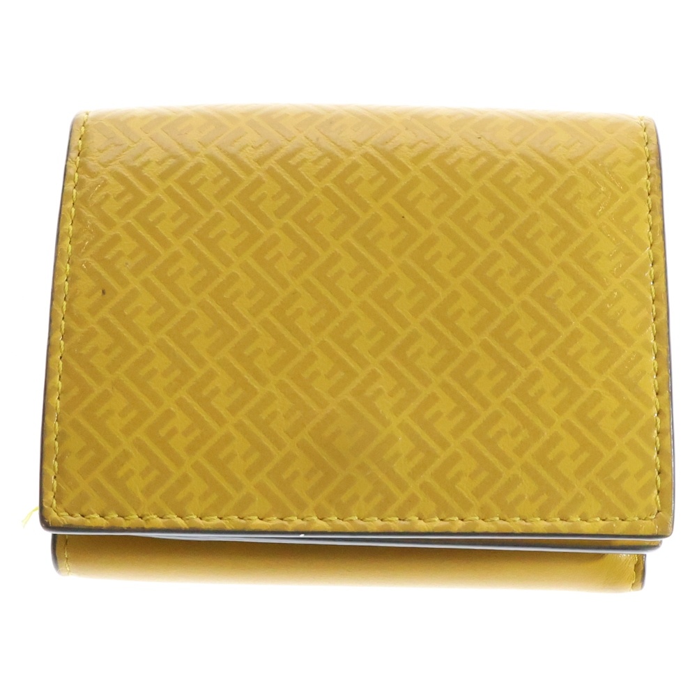 FFロゴ 総柄 三つ折り財布 レザーウォレット イエロー レディース Bランク