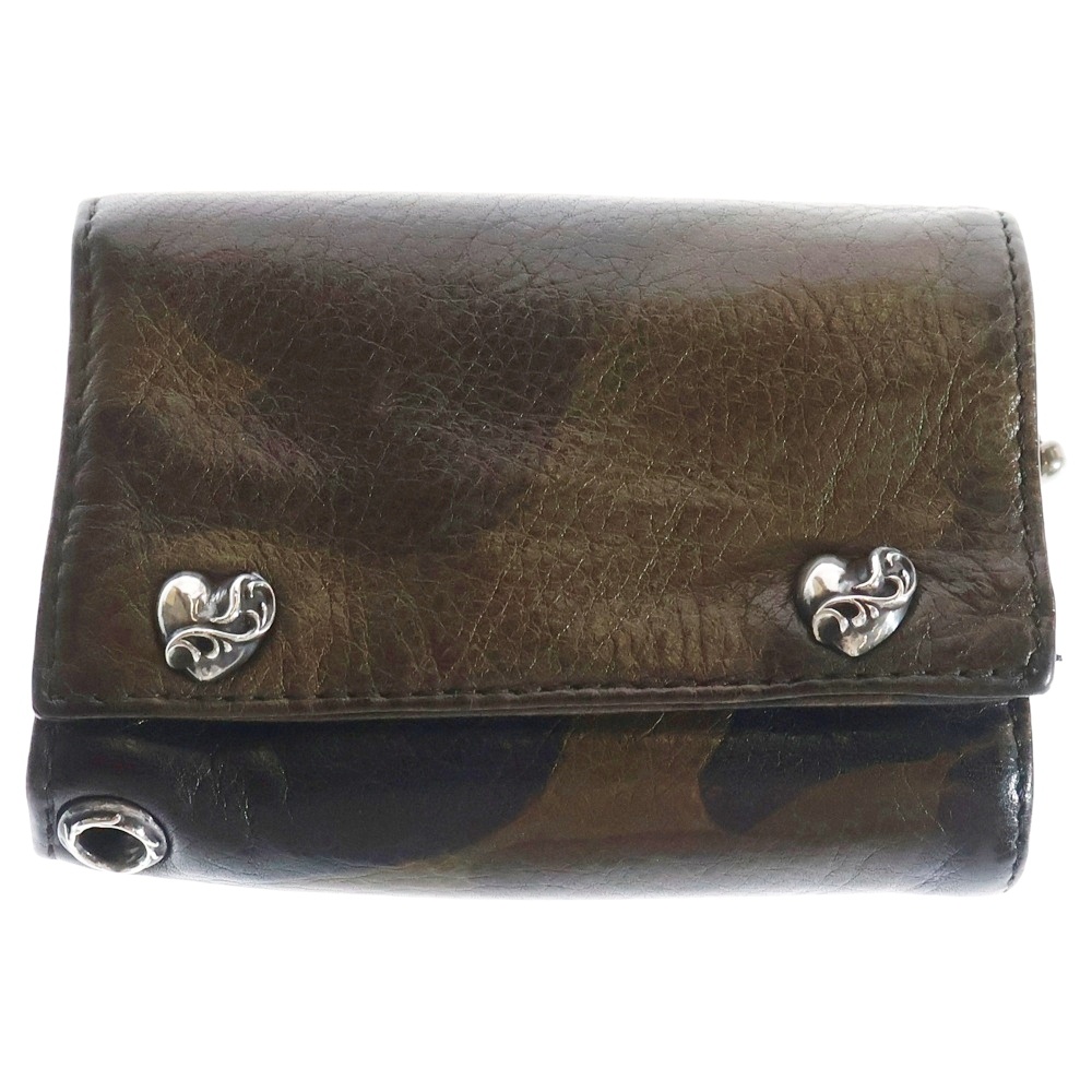 クロムハーツ 3フォールド ハートボタン レザーウォレット カモフラージュ クロムハーツ 3フォールド ハートボタン レザーウォレット
