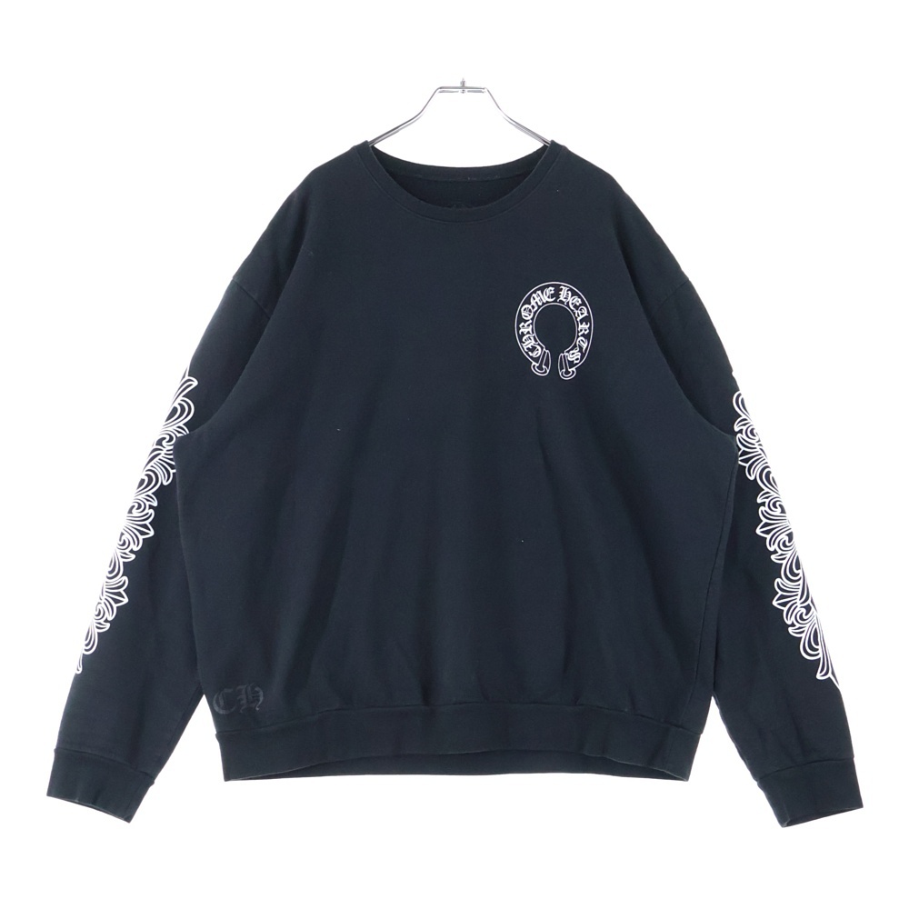 Horseshoe L/S Sweatshirt ホースシュープリント 袖フローラル スウェットトレーナー ブラック Bランク