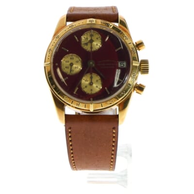 チャンピオン クロノグラフ 赤文字盤 YG/AT レザーブレス自動巻き腕時計 ウォッチ ブラウン/レッド 30132-C Bランク