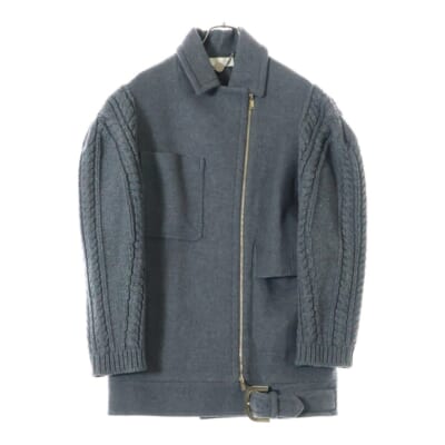 ベルト付き アームセーター ドッキング ジップアップ ウール ステンカラーコート グレー レディース 433010SFB30-0 Bランク