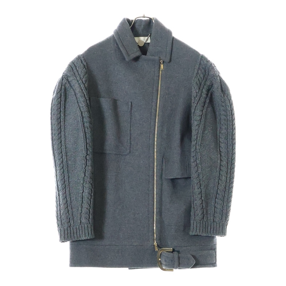 ベルト付き アームセーター ドッキング ジップアップ ウール ステンカラーコート グレー レディース 433010SFB30-0 Bランク