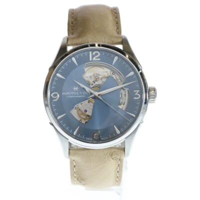 Jazzmaster Open Heart ジャズマスター オープンハート 自動巻き レザーベルト 腕時計 シルバー/ベージュ H327050 Bランク