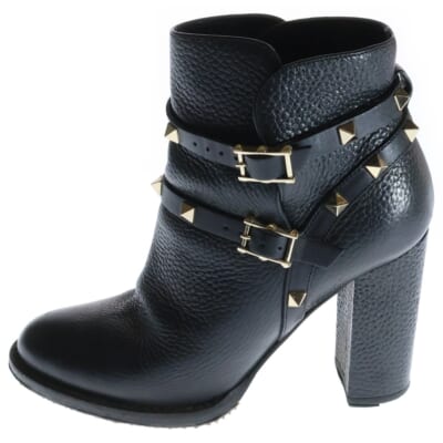 ロックスタッズ ベルト レザー ショート アンクル ブーツ レディース ブラック Bランク