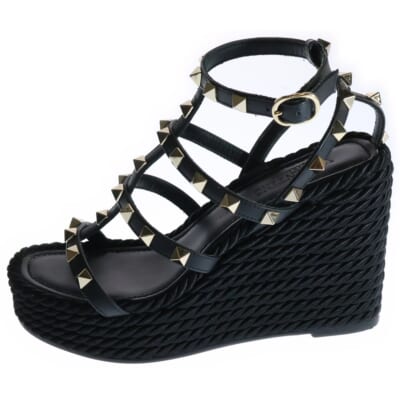 ロックスタッズ ウェッジ 厚底サンダル レディース ブラック Bランク