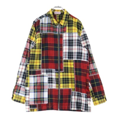 ウール マルチチェック ジップアップ パッチワーク 長袖シャツ マルチカラー PMGA034F1B437003 Bランク