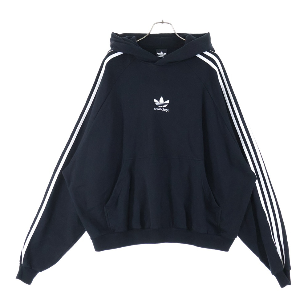 22AW ×adidas Hoodie Large Fit アディダス ロゴラージフィット プルオーバーフーディ スウェットパーカー ブラック 729322 TNVN2 Bランク