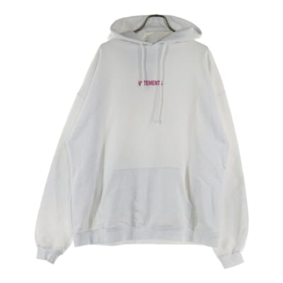 22SS ロゴレーベル スウェット プルオーバーパーカー ホワイト/ピンク UE52TR380W Bランク