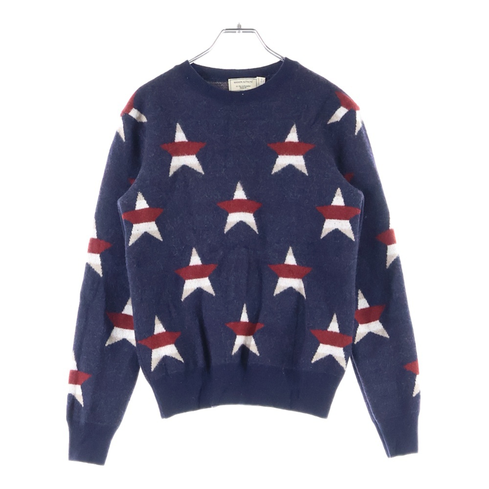 17AW イタリア製 ボーダースター クルーネック カシミア混 ウールニット セーター ネイビー FW17M616 Bランク