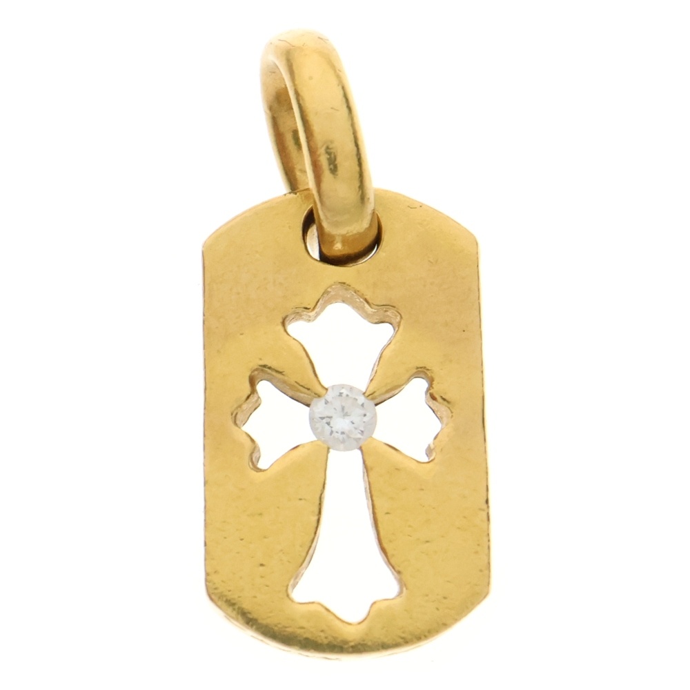 クロムハーツ Chrome Hearts　<br>  22K DT TNY CO CRS P D タイニーカットアウトクロスドッグタグ センターPAVEダイヤ チャーム ゴールドネックレストップ(イエローゴールド×クリア 3.92g)【017052】【NO05】【小物】【中古】bb209#rinkan*A