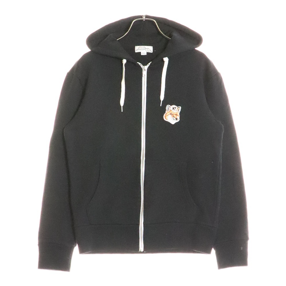 キツネパッチ ドローストリング ジップアップフーディ スウェットパーカー レディース ブラック Bランク