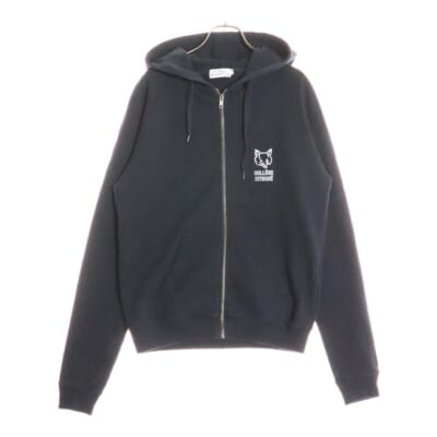 カレッジプリント ドローストリング ジップアップフーディ スウェットパーカー レディース ネイビー Bランク