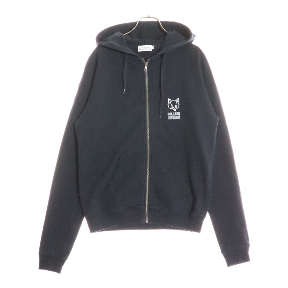 カレッジプリント ドローストリング ジップアップフーディ スウェットパーカー レディース ネイビー Bランク