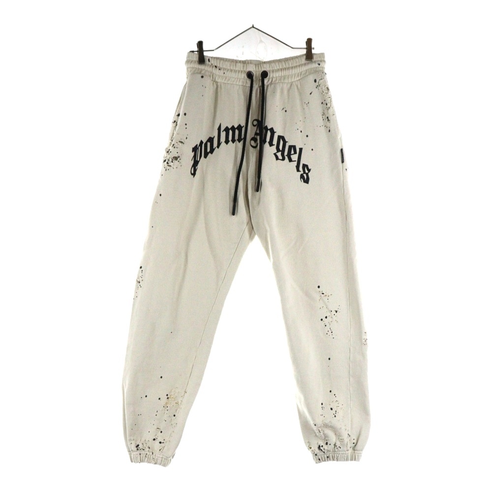 25AW GLITTERED LOGO SWET PANTS グリッターロゴ ダメージ加工 スウェットパンツ アイボリー PMCH011F22FLE003 Aランク