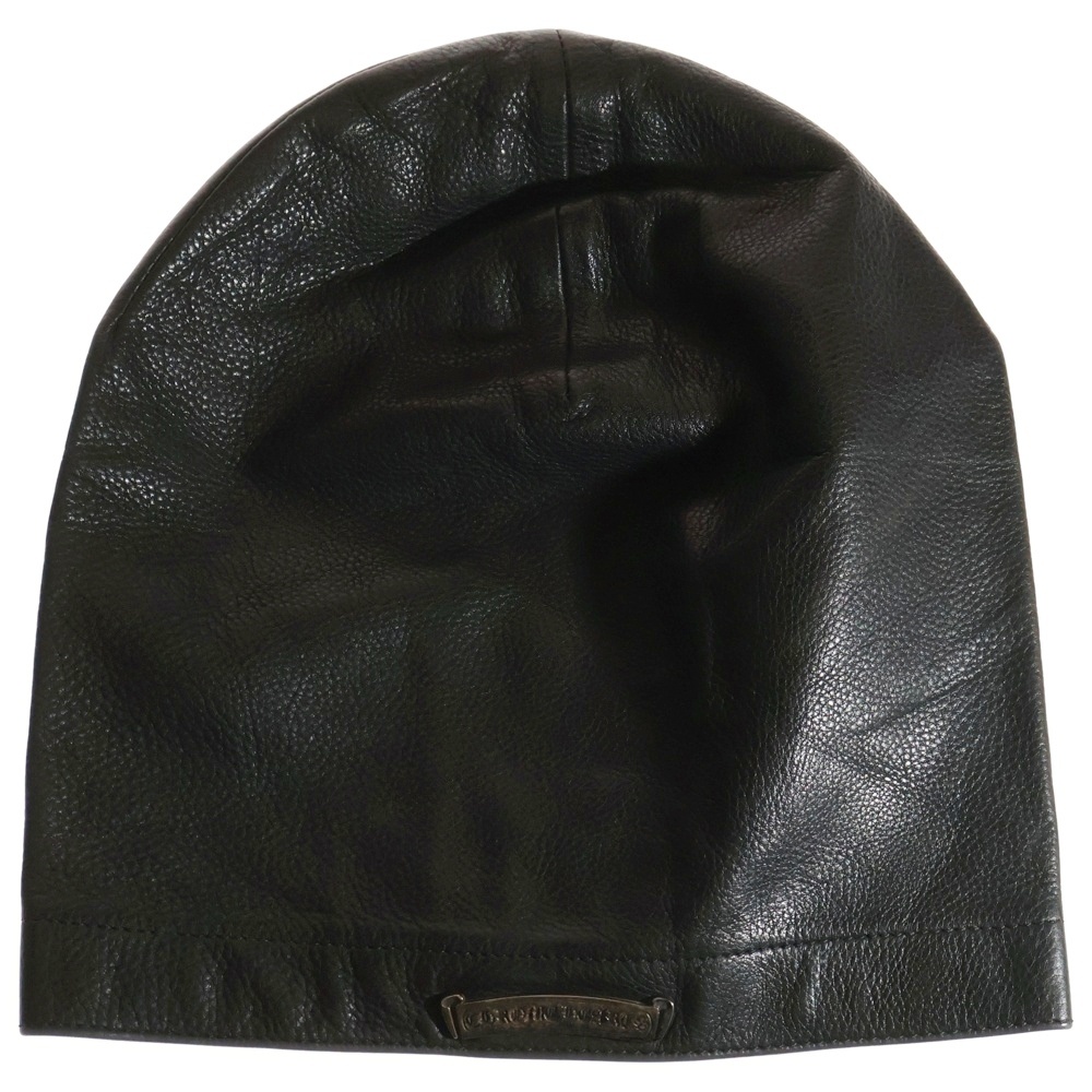 スクロールラベル レザー バイカーキャップ 帽子 ブラック Bランク