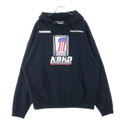 22AW ×HARLEY DAVIDSON H-D . HOODED LS . CO ハーレーダビッドソン ロゴプリント フーデットスウェットパーカー ブラック 222UW05N-CSM01 Bランク