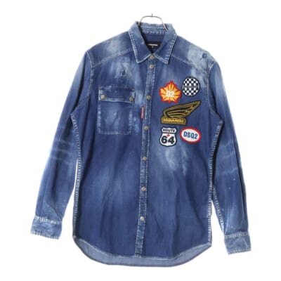 フロントロゴパッチ ダメージ加工 長袖デニムシャツ インディゴ S74DM0354 S30341 Bランク