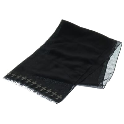 クロスパッチ付きカシミア ストール スカーフ ブラック Bランク