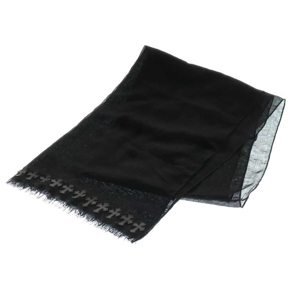 クロスパッチ付きカシミア ストール スカーフ ブラック Bランク