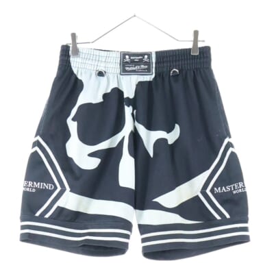 ×Mastermind ミッチェルアンドネス スカルプリント メッシュ ハーフパンツ ブラック/ホワイト SHORMM20097-MNN Bランク