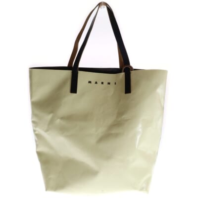 TRIBECA ロゴプリント PVC レザートートバッグ アイボリー/ブラウン Bランク