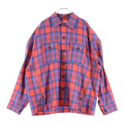 CHECK ZIPPER SHIRT MKS-SH-M08 チェック柄 ジッパー長袖シャツ オレンジ/ブルー Aランク