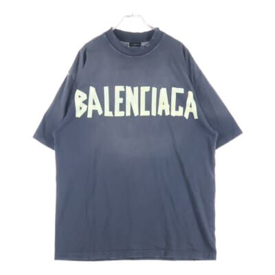 23SS TAPE TYPE MEDIUM FIT TEE 739784 TOVA9 デストロイ加工 テープロゴ ミディアムフィットTシャツ 半袖クルーネックカットソー ブラック Bランク