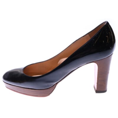 パテント パンプス スタックヒール ブラック Bランク