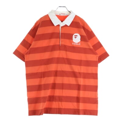 ロゴプリント半袖ラガーマンシャツ ボーダーライン半袖シャツ オレンジ Bランク