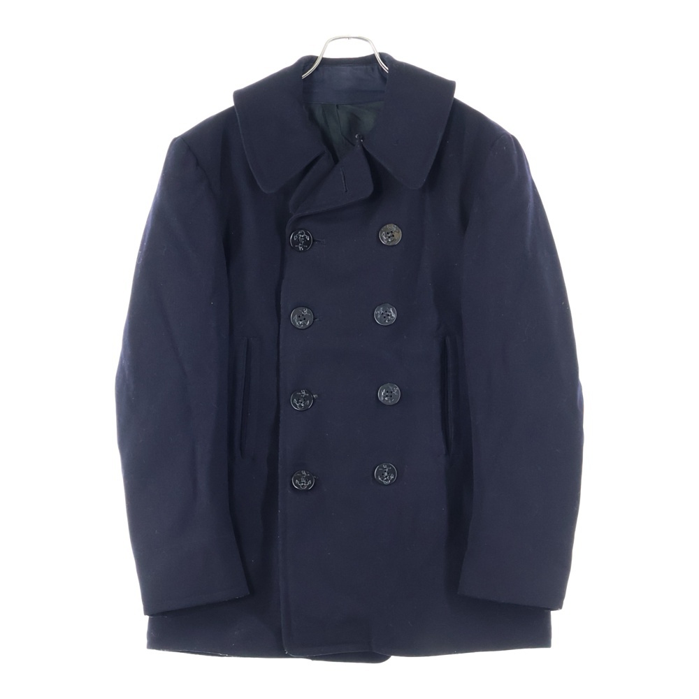 40S U.S.NAVY WOOL 10ボタン 裏地コットン アンカーボタン コーデュロイ地ハンドウォーマーポケット Pコート ブラック Bランク
