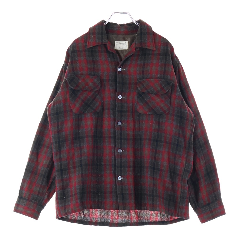 60s TOWNCRAFT PENNEYS タウンクラフト ペニーズ ネルチェック 長袖シャツ レッド Bランク