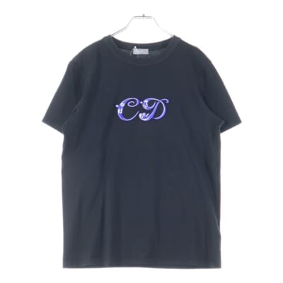 21AW ×KENNY SCHARF Logo T-Shirt ケニーシャーフ ロゴ刺繍 クルーネック半袖Tシャツカットソー ブラック 193J697A0677 Bランク