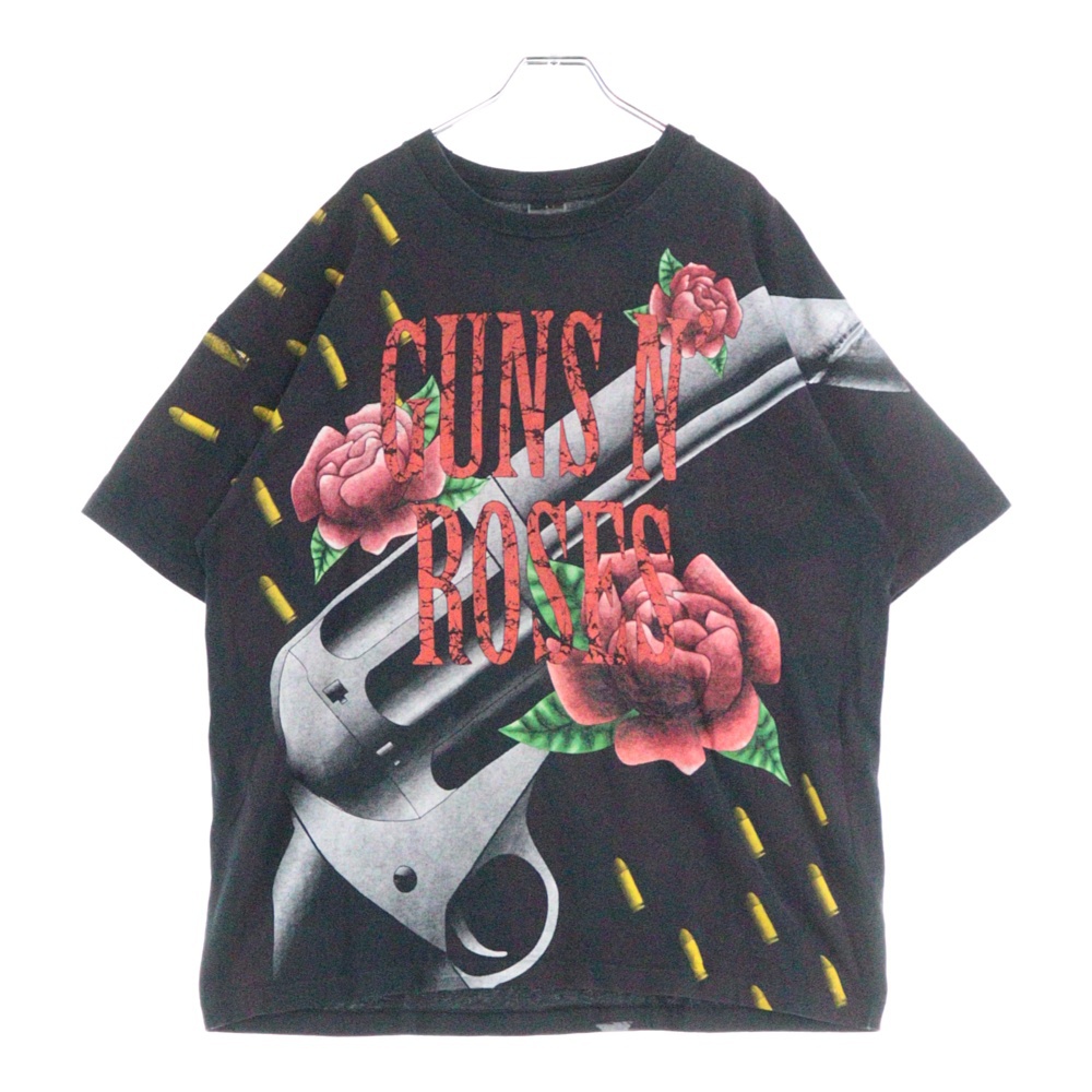 90's GUNS N' ROSES GUN AND ROSE ガンズアンドローゼス オーバープリント 半袖Tシャツ ブラック/レッド Bランク
