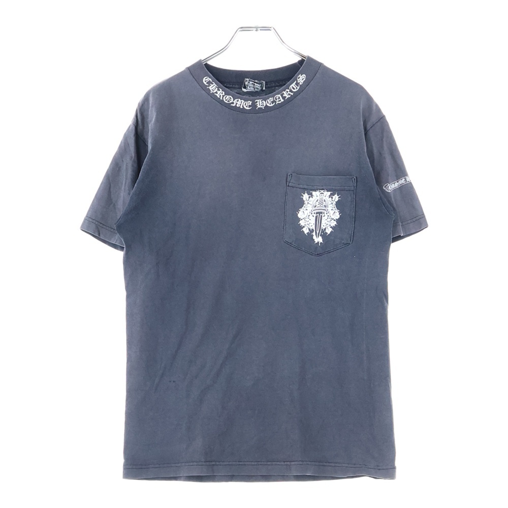 OLD オールド スクロールラベル ダガー ネックプリント 半袖Tシャツ カットソー グレー Bランク