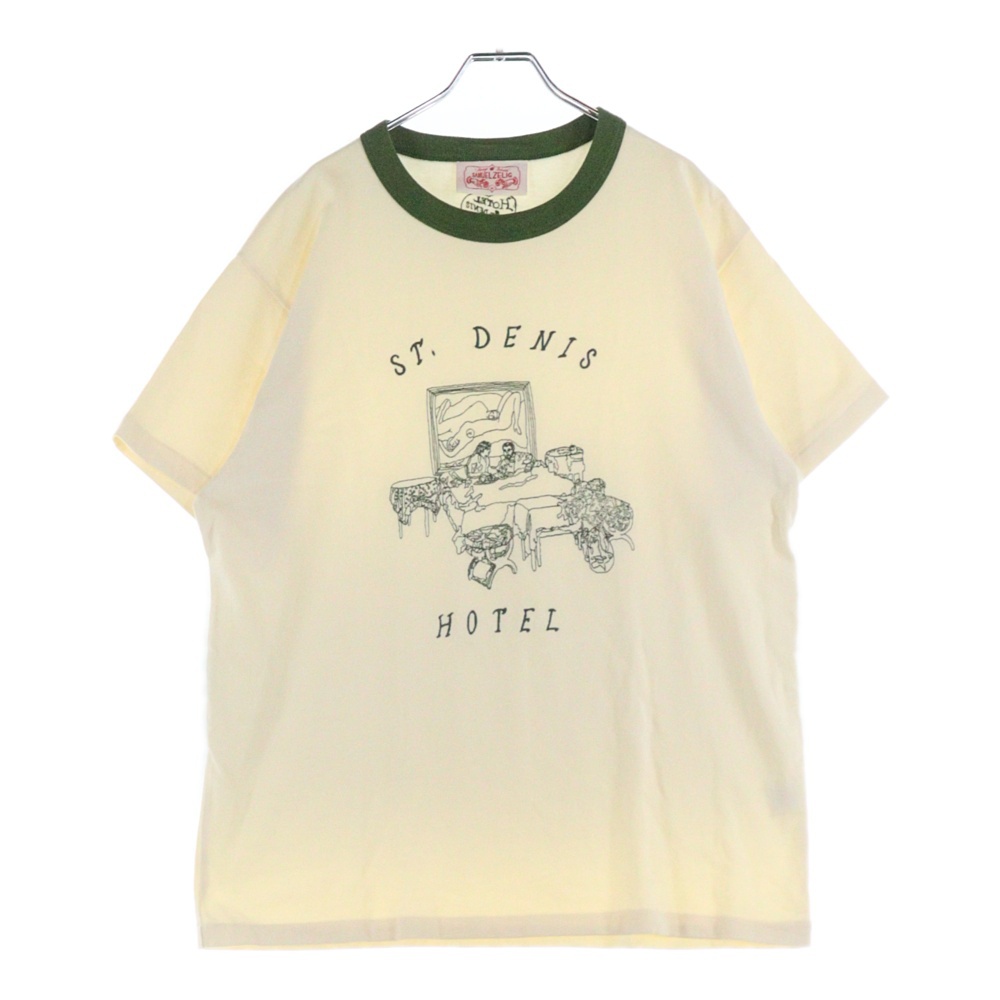 25SS hotel tee ホテル Tシャツ リンガーT 半袖カットソー ホワイト/グリーン Bランク