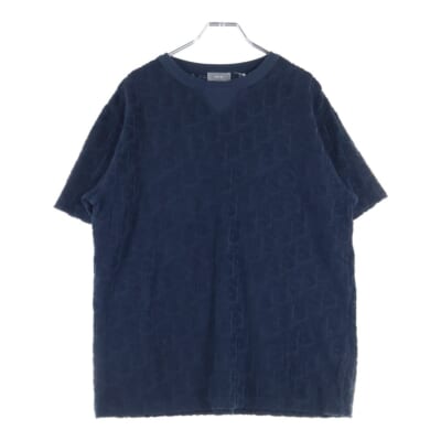 21SS オブリーク総柄 パイル地 クルーネック 半袖Tシャツ ネイビー 113J692A0614 Bランク