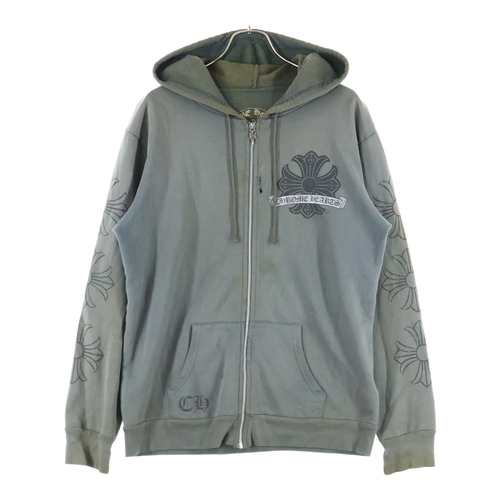 OLD CH PLUS 袖CHプラスプリント ジップアップ パーカー グレー Cランク
